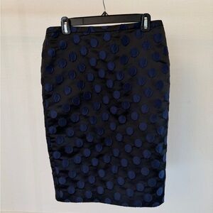J. Crew Black and Blue Polka Dot Pencil Skirt